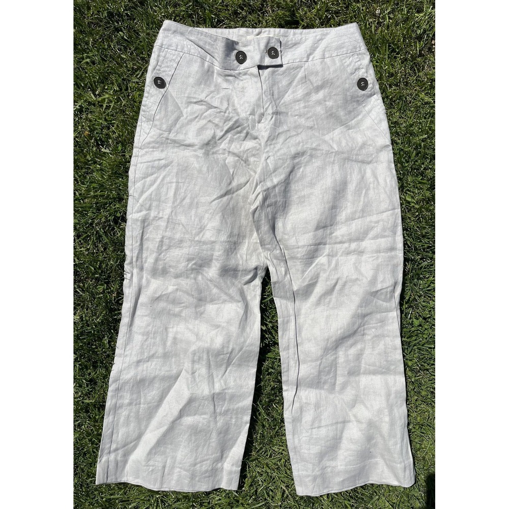Workshop Andrea Jovine Pants Womens 8 Linen Cropped Wide Leg Chambray - Picture 3 of 9